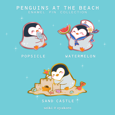 Penguins at the Beach Pins